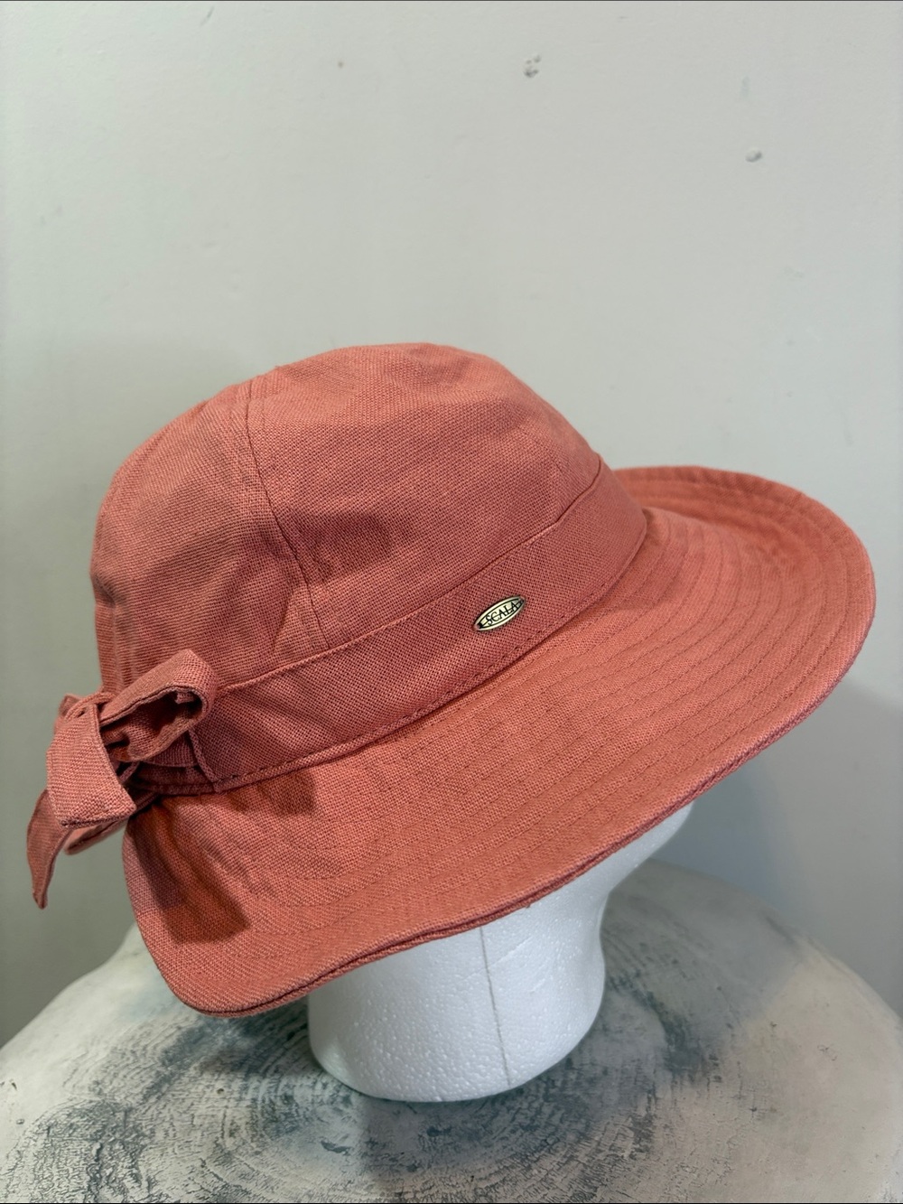 Scala Collection Ohana Cotton Facesaver Hat with Bow Salmon Pink Structured Brim